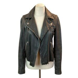 Madewell Washed Leather Moto Biker Jacket Black